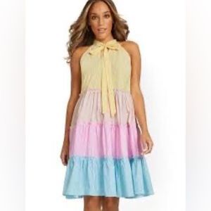 New York & Company Women’s Striped HalterneckTiered Shift Dress Size Medium